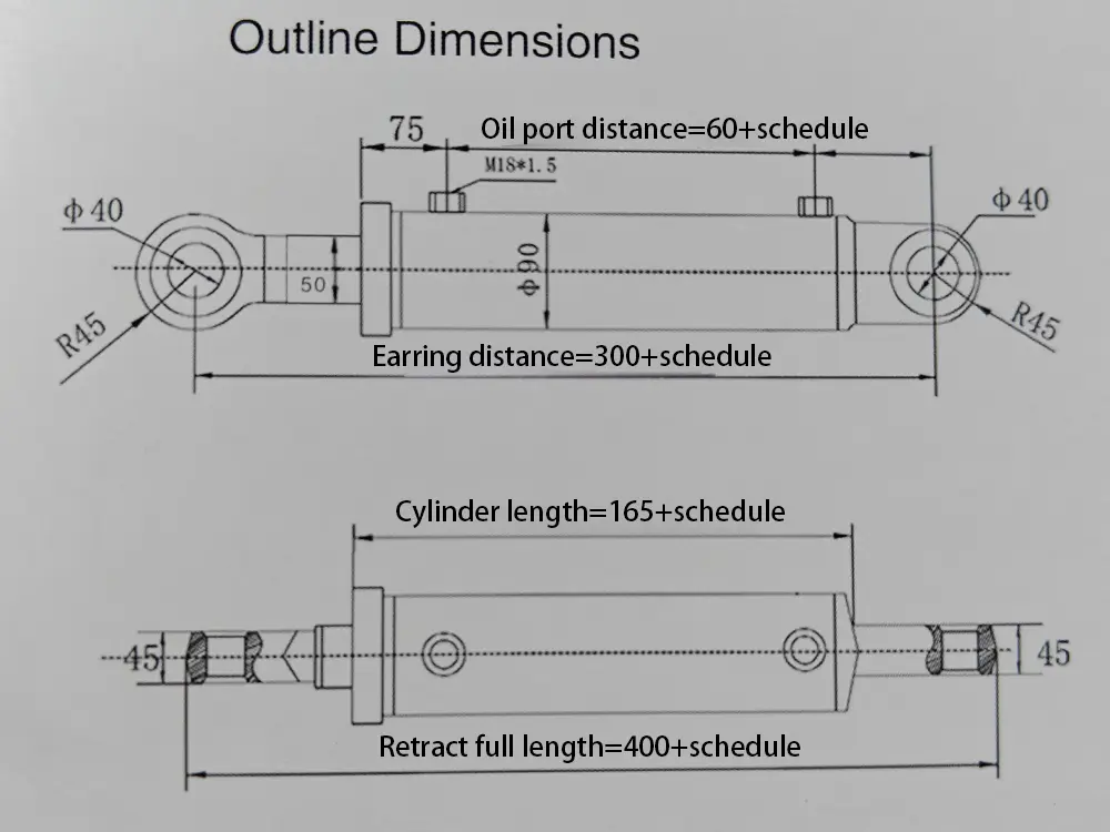 out-line-demensions per HSG-E-80-50-200_cilindro_idraulico a doppio effetto